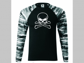 Smrtka - Lebka  pánske tričko (nie mikina!!) s dlhými rukávmi vo farbe " metro " čiernobiely maskáč gramáž 160 g/m2 materiál 100%bavlna